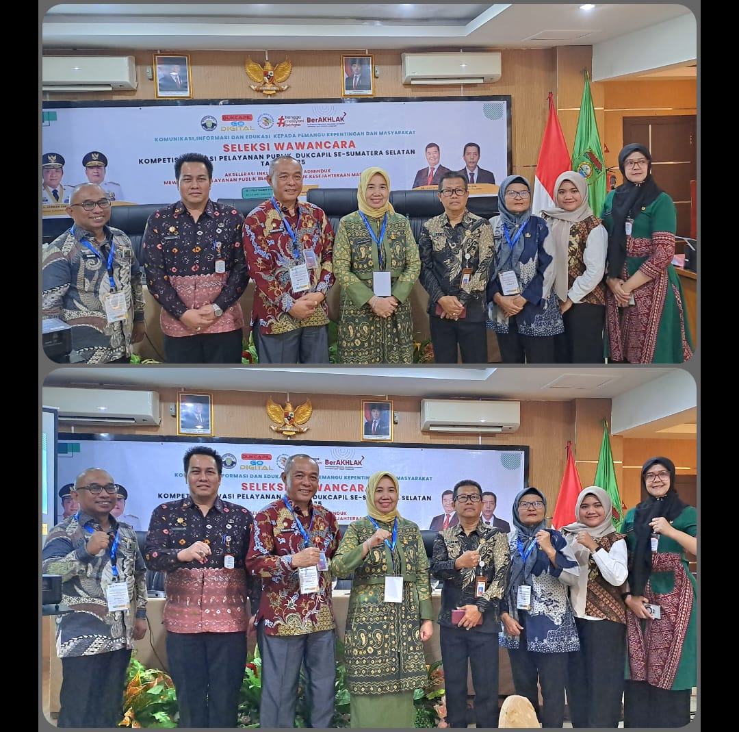 Kadin Dukcapil mengikuti Seleksi Wawancara Kompetisi Inovasi Pelayanan Publik Se- Sumatera Selatan di Hotel Swarna Dwipa Palembang